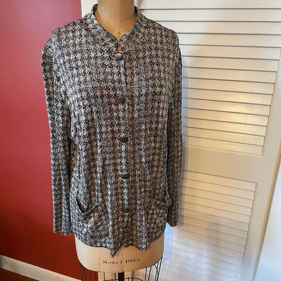 CHICO’S TRAVELERS | black & gray jacket with peplum back size 3 or L - Picture 1 of 5